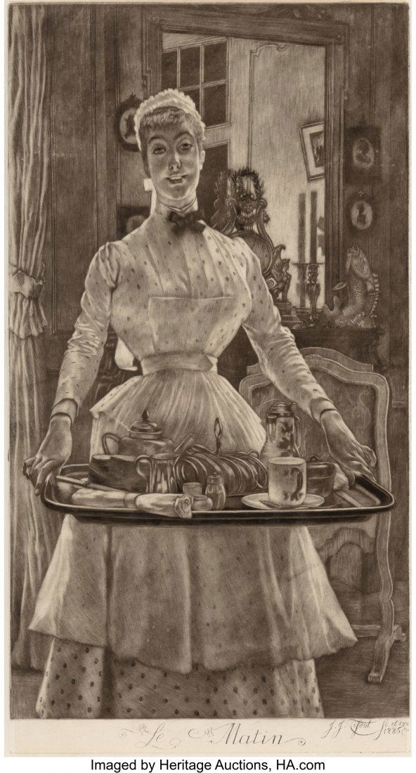 James Jacques Tissot (French, 1836-1902) Le Mati: James Jacques Tissot (French, 1836-1902) Le Matin, 1886 Mezzotint and chine collé, second state (of 2) 19-1/4 x 10-1/8 inches (48.9 x 25.7 cm) Edition of 650 Signed and titled in the plate HID0