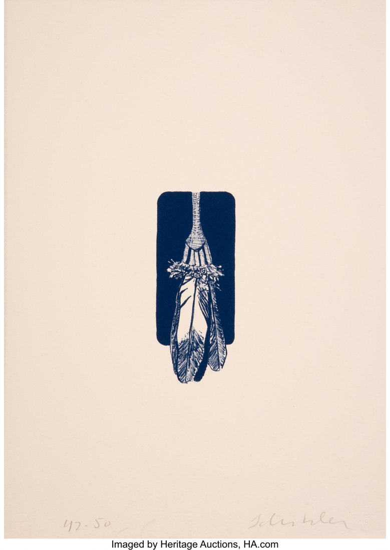 Fritz Scholder (American, 1937-2005) Hopi Pot, N: Fritz Scholder (American, 1937-2005) Hopi Pot, Night Pueblo, & Feather Fan (three works), 1974 Lithograph in colors on paper 14 x 10 inches (35.6 x 25.4 cm) (sheet, each) Ed. 44/50; 44/50; 42/50 E