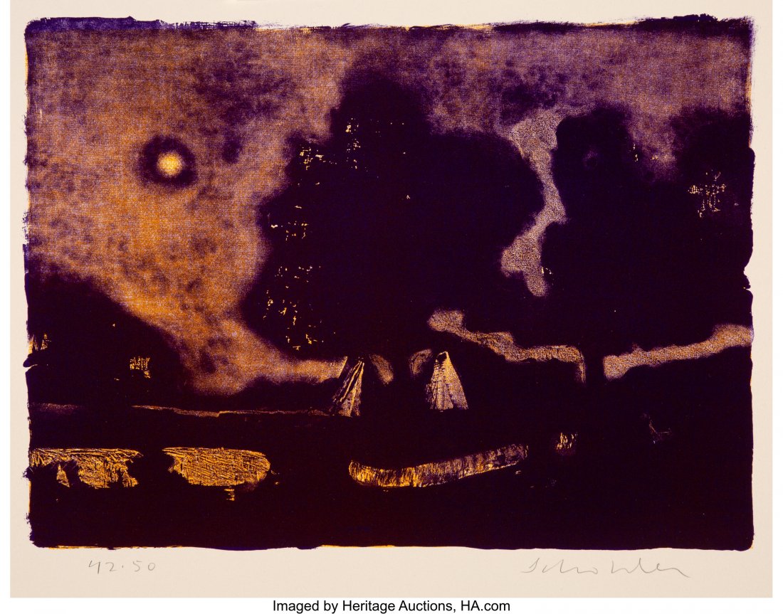 Fritz Scholder (American, 1937-2005) Indian Enca: Fritz Scholder (American, 1937-2005) Indian Encampment After Blakelock, 1977 Lithograph in colors on paper 22-1/2 x 26 inches (57.2 x 66.0 cm) (sheet) Ed. 42/50 Signed and numbered in pencil lower cen