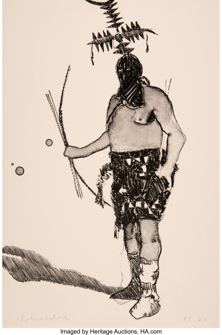 Fritz Scholder (American, 1937-2005) Apache Nigh: Fritz Scholder (American, 1937-2005) Apache Night Dancer Lithograph on paper 22-1/4 x 15 inches (56.5 x 38.1 cm) (sheet) Ed. 15/20 Signed and numbered in pencil along lower edge Published by Tamarind,