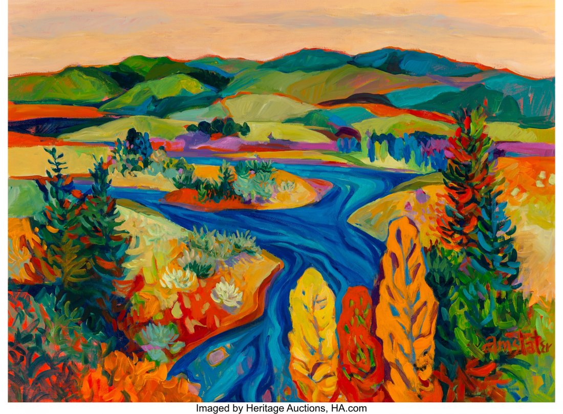 Susan Amstater (American, 21st century) Sunset o: Susan Amstater (American, 21st century) Sunset over the Snake River Acrylic on canvas 30 x 40 inches (76.2 x 101.6 cm) Signed lower right: Amstater PROVENANCE: Dedra Matteucci Galleries, Santa Fe, New