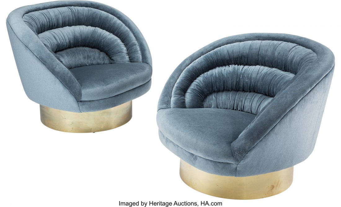 Vladimir Kagan (American, 1927-2016) Pair of Cre: Vladimir Kagan (American, 1927-2016) Pair of Crescent Chairs, circa 1970 Stainless steel, upholstery 26 x 36 x 35 inches (66.0 x 91.4 x 88.9 cm) (each) HID03101062020 © 2020 Heritage Auctions | A