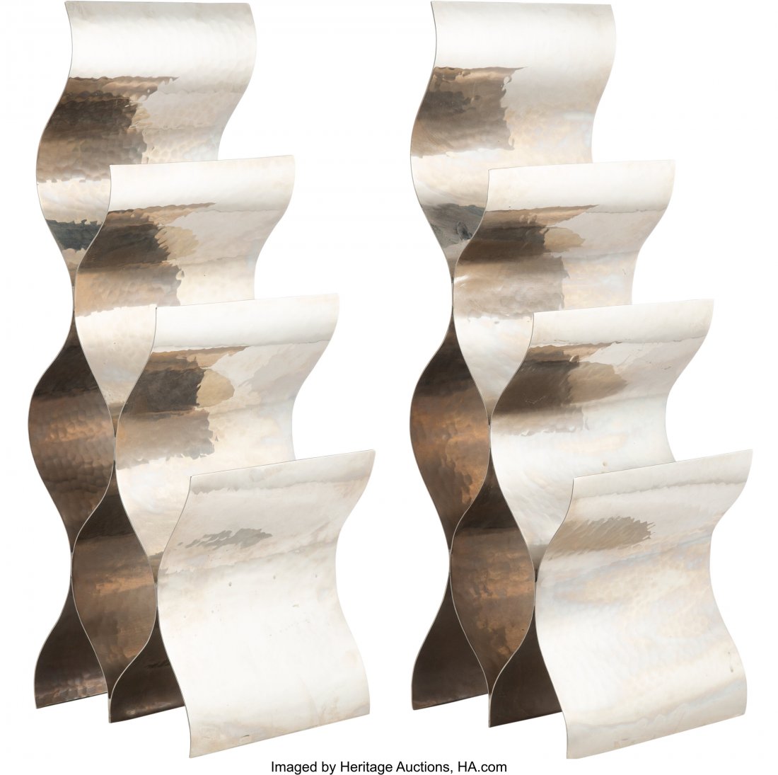 American School (20th Century) Andirons, circa 1: American School (20th Century) Andirons, circa 1955 Nickel 22-3/4 x 9 x 7-3/4 inches (57.8 x 22.9 x 19.7 cm) (each) HID03101062020 © 2020 Heritage Auctions | All Rights Reserved