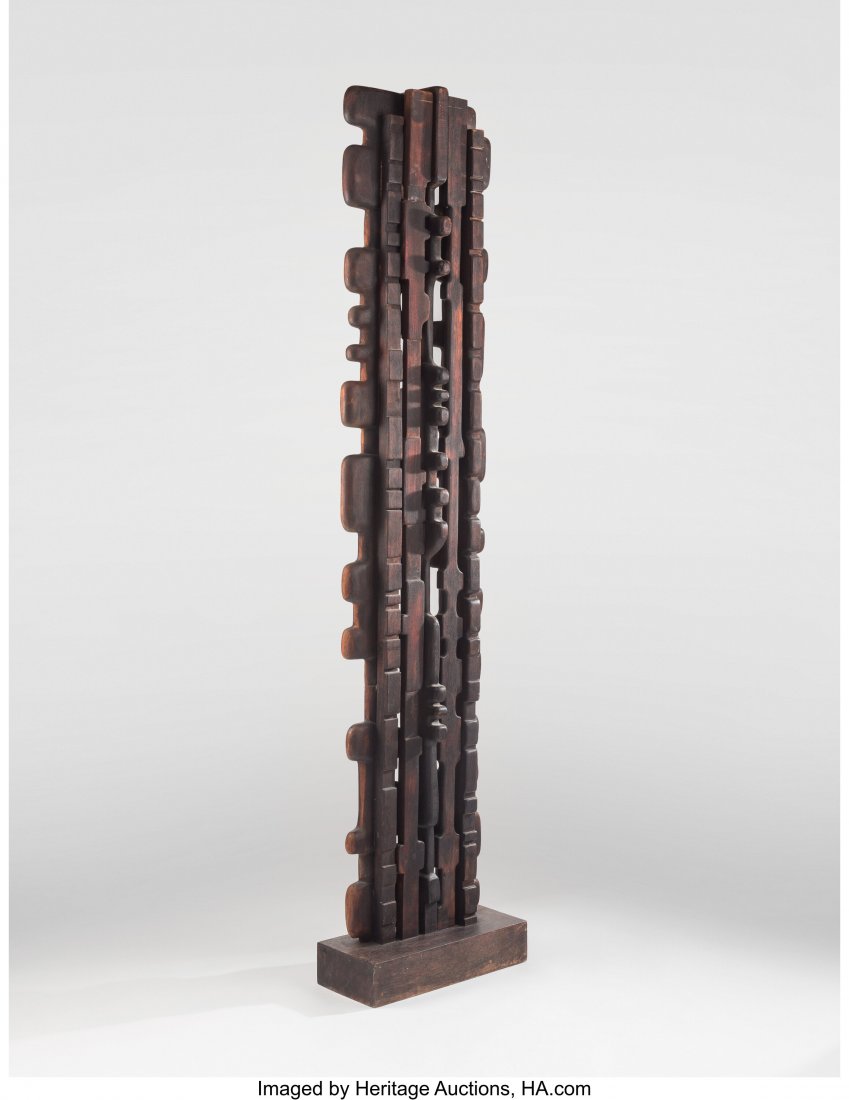 François Stahly (French/Italian, 1911-200: François Stahly (French/Italian, 1911-2006) 28 Tacoma V, circa 1963 Burnt tacoma wood 100 x 20 x 10 inches (254 x 50.8 x 25.4 cm) Titled plaque to base PROVENANCE: Magen H Gallery, New York; Se