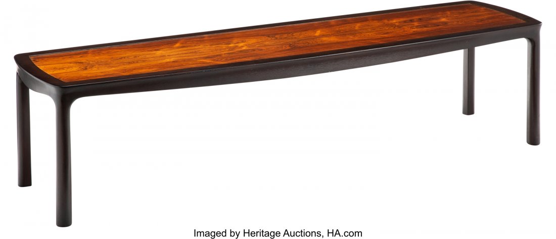 Edward Wormley (American, 1907-1995) Coffee Tabl: Edward Wormley (American, 1907-1995) Coffee Table, No. 6327, circa 1950, Dunbar Rosewood, mahogany 17 x 69-1/2 x 18-1/2 inches (43.2 x 176.5 x 47.0 cm) Stamped plaque to underside D, DUNBAR, BERNE, IN