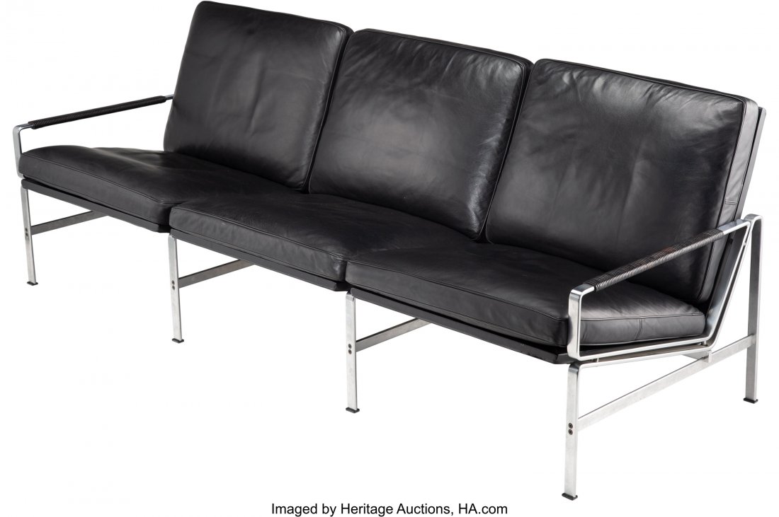 Preben Fabricius (Danish, 1931-1984) and J: Preben Fabricius (Danish, 1931-1984) and Jørgen Kastholm (Danish, 1931-2007) Sofa, circa 1968, Alfred Kill Stainless steel, leather 30 x 84 x 35 inches (76.2 x 213.4 x 88.9 cm) PROPERTY FROM A 