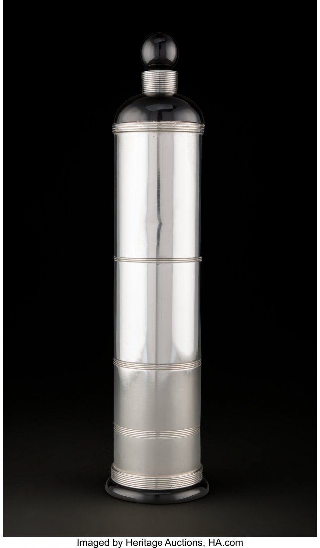 Lurelle Van Arsdale Guild (American, 1898-1985): Lurelle Van Arsdale Guild (American, 1898-1985) Cocktail Shaker, circa 1935 Silver-plated metal 15-3/4 x 3-1/2 inches (40.0 x 8.9 cm) Marked Lurelle Guild, INTERNATIONAL GIFTWARE, 5838 PROPERTY FROM A
