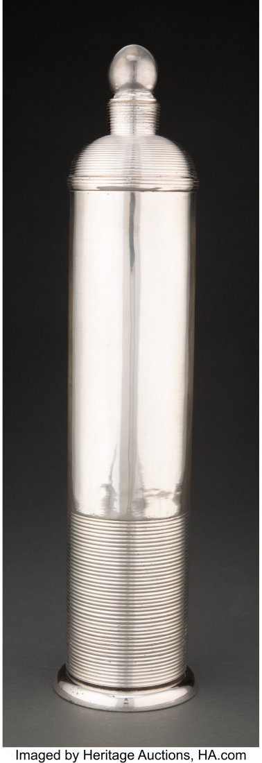 Lurelle Van Arsdale Guild (American, 1898-1985): Lurelle Van Arsdale Guild (American, 1898-1985) Cocktail Shaker, circa 1934 Silver-plated metal 15-3/4 x 3-1/2 inches (40.0 x 8.9 cm) Marked Lurelle Guild, INTERNATIONAL GIFTWARE, 5840 PROPERTY FROM A
