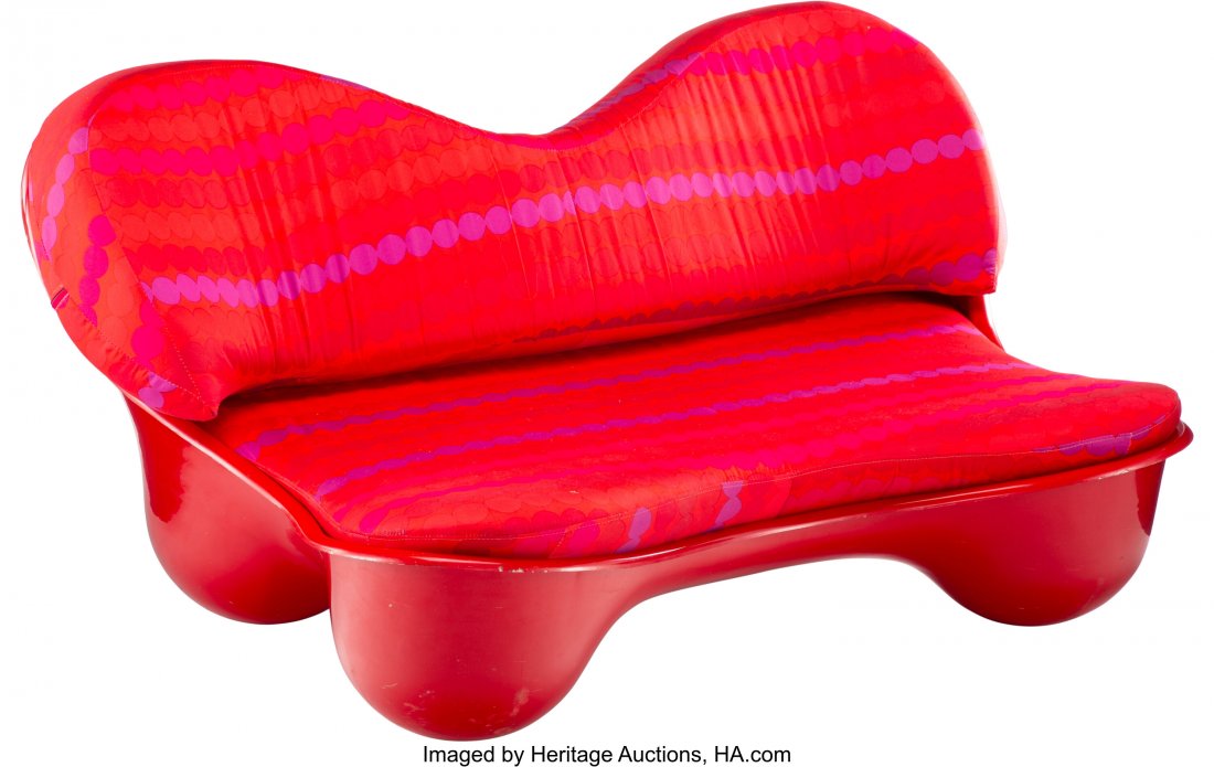 Tue Poulsen (Danish, b. 1939) Rare settee with P: Tue Poulsen (Danish, b. 1939) Rare settee with Pierre Cardin Upholstery, circa 1970, Domus Danica Fiberglass, upholstery 33 x 69 x 48 inches (83.8 x 175.3 x 121.9 cm) HID03101062020 © 2020 Herita