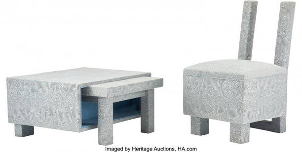Mario Minale (Italian/German, b. 1973) and Kunik: Mario Minale (Italian/German, b. 1973) and Kuniko Maeda (Japanese, b. 1976) Chroma Key Chair and Table, circa 2009, Droog Design Upholstery, wood 31-1/2 x 17-1/2 x 22 inches (80.0 x 44.5 x 55.9 cm) (c