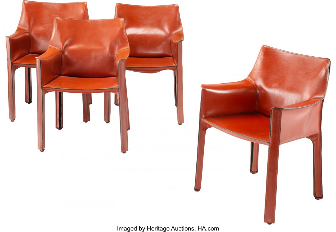 Mario Bellini (Italian, b. 1935) Set of Four Cab: Mario Bellini (Italian, b. 1935) Set of Four Cab Chairs, designed 1976, Cassina Steel, leather 31-1/4 x 22-1/4 x 19-1/4 inches (79.4 x 56.5 x 48.9 cm) (each) Molded to underside of each chair Cassina,