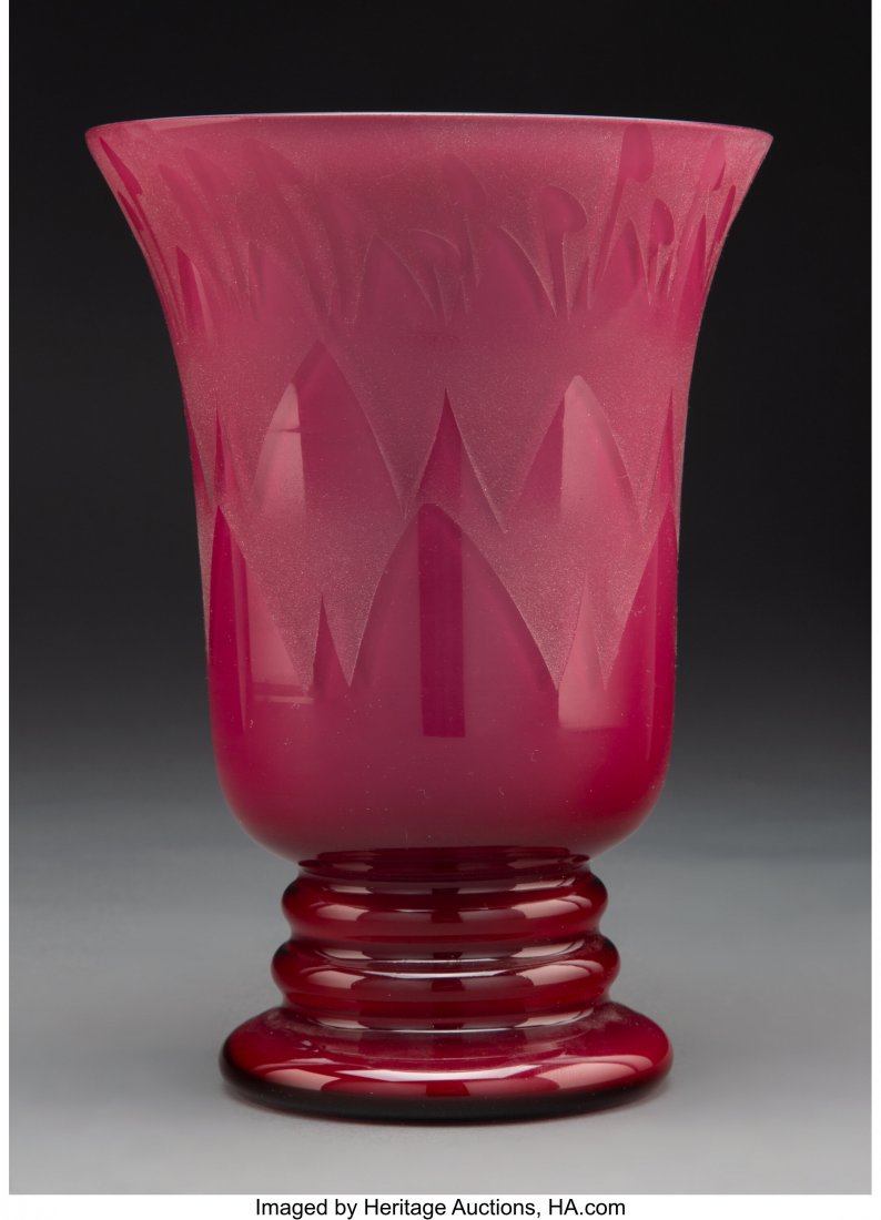 Pilgrim Cranberry Glass Vase by Kelsey Murphy, c: Pilgrim Cranberry Glass Vase by Kelsey Murphy, circa 1985 Marks: Kelsey/Pilgrim 8-7/8 inches (22.5 cm) PROPERTY FROM THE COLLECTION OF THE BIRKS MUSEUM, MILLIKIN UNIVERSITY, DECATUR, ILLINOIS HID03101