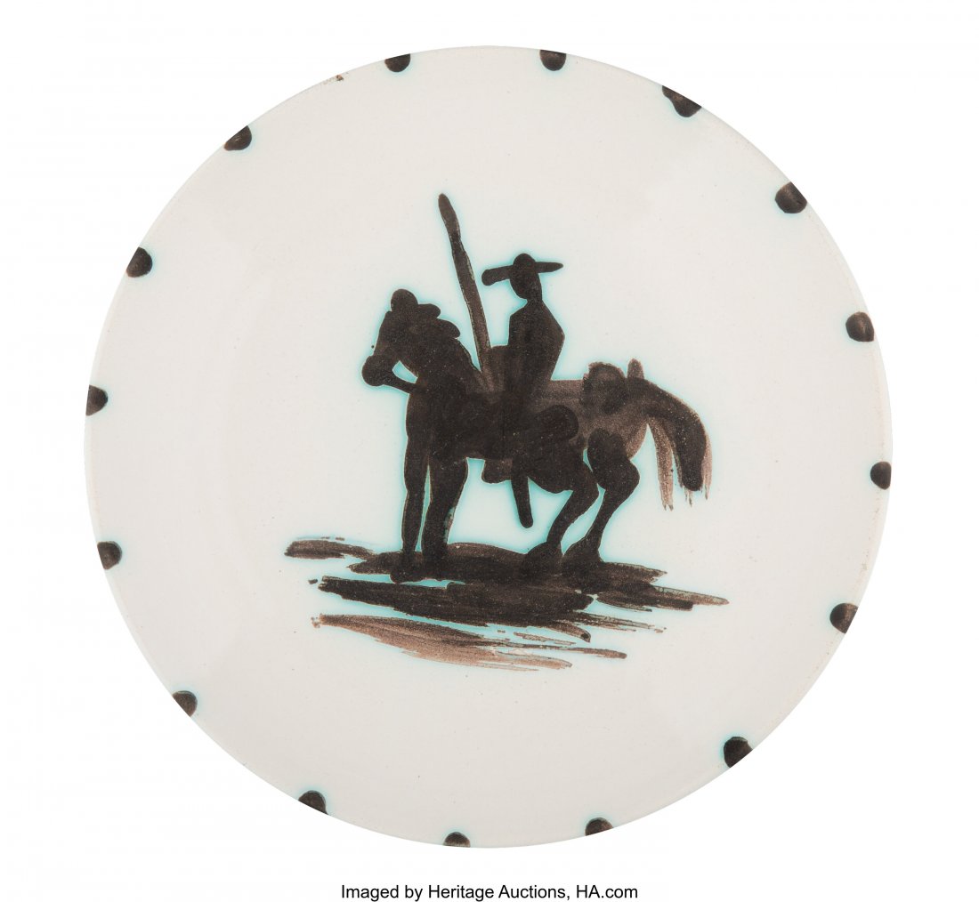 Pablo Picasso (1881-1973) Picador, 1952 White ea: Pablo Picasso (1881-1973) Picador, 1952 White earthenware ceramic plate with black oxide and white glaze 7-3/4 inches (19.7 cm) diameter Edition of 500 Incised to the underside 'Edition Picasso', with