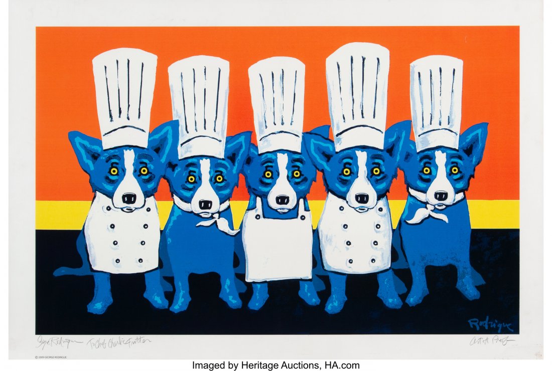 George Rodrigue (1944-2013) Heat in the Kitchen,: George Rodrigue (1944-2013) Heat in the Kitchen, 2009 Offset lithograph in colors on wove paper 27 x 40 inches (68.6 x 101.6 cm) (sheet) A.P. (aside from an edition of 90) Signed, annotated and dedica