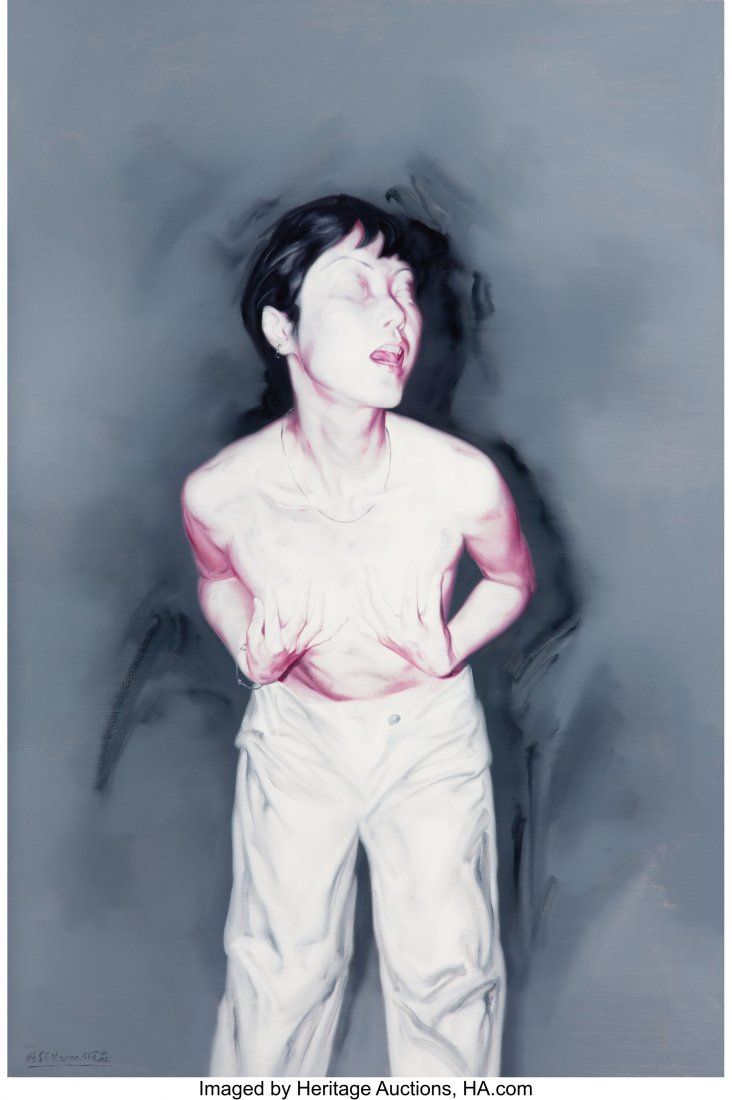 He Sen (Chinese, b. 1968) Woman Covering her Bre: He Sen (Chinese, b. 1968) Woman Covering her Breasts, 2000 Acrylic on Canvas 58-1/2 x 39 inches (148.6 x 99.1 cm) Signed and dated lower left Signed, dated, and titled on the reverse HID03101062020 &c