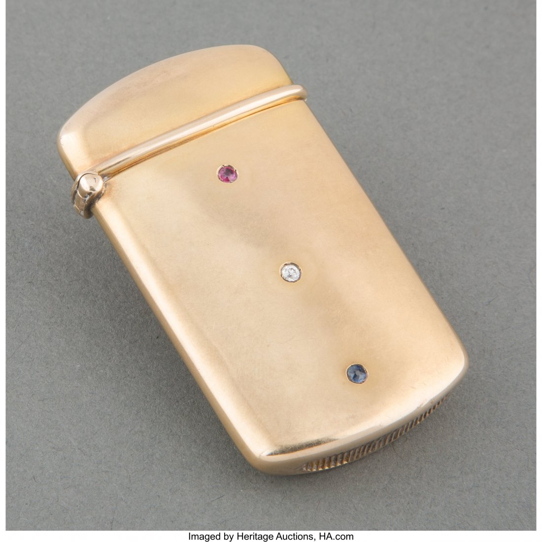 A Battin & Co. 14K Gold and Hardstone Match Safe: A Battin & Co. 14K Gold and Hardstone Match Safe, Newark, New Jersey , circa 1905 Marks: 14K, B, 146 2-3/8 x 1-1/2 inches (6.2 x 3.8 cm) 0.73 troy ounces Property from the Estate of John O. Antone
