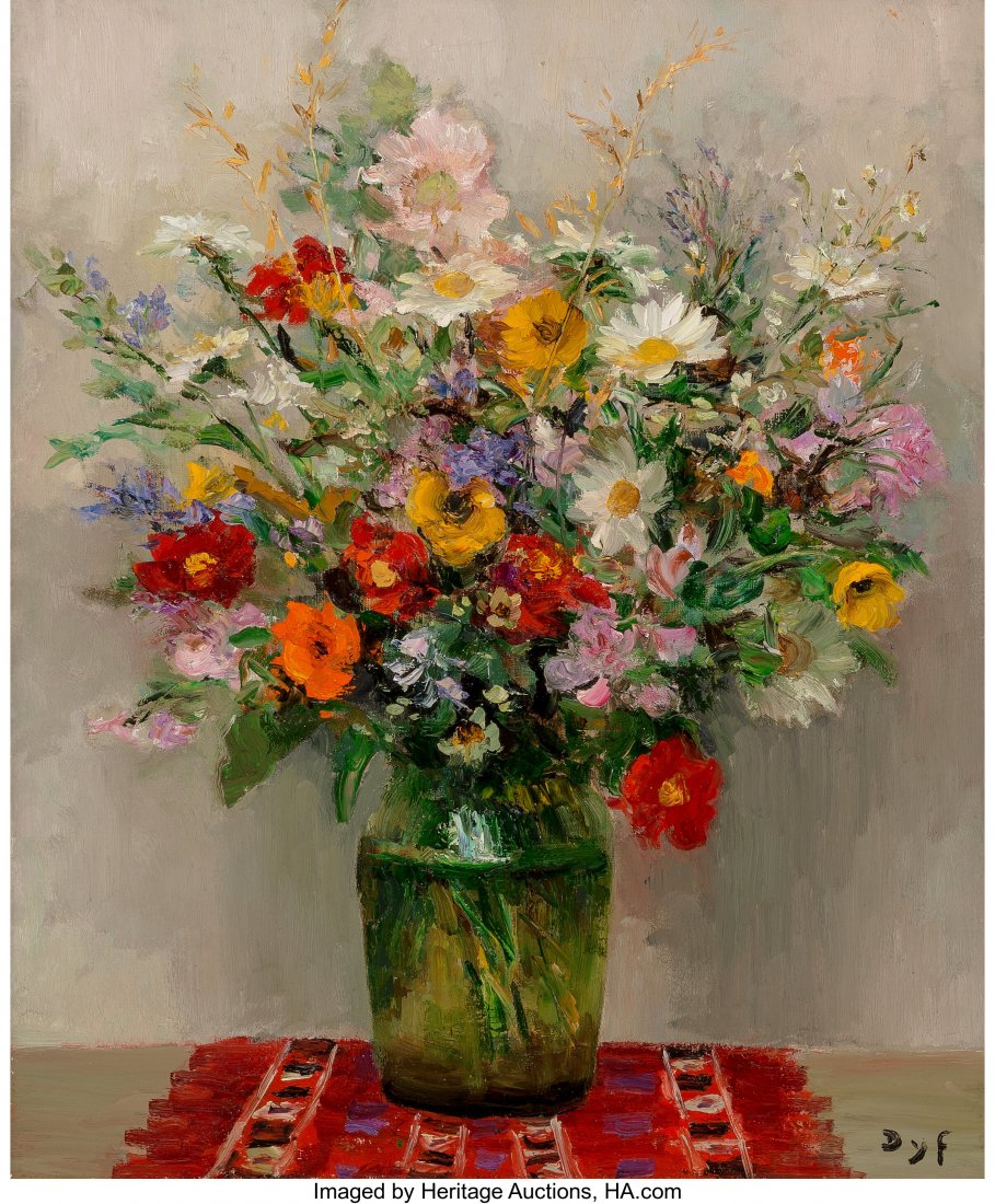 Marcel Dyf (French, 1899-1985) Dahlias et soucis: Marcel Dyf (French, 1899-1985) Dahlias et soucis (Dahlias and marigolds), 1974 Oil on canvas 28-3/4 x 23-3/4 inches (73 x 60.3 cm) Signed lower right: Dyf Signed, dated, and inscribed on the reverse: