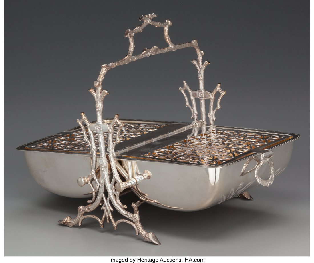 A Fenton Brothers Silverplate Biscuit Warmer, Sh: A Fenton Brothers Silverplate Biscuit Warmer, Sheffield, circa 1875 Marks: F. BRS, S, EP, STANTFORTH'S PATENT, 8679 9-1/4 x 8-1/2 x 5-1/2 inches (23.5 x 21.6 x 14.0 cm) From a Private Dallas Collectio