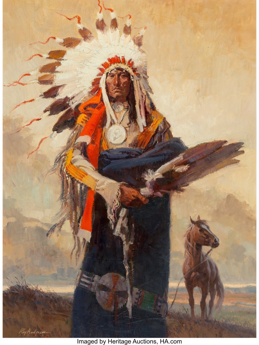 Roy Andersen (American, 1930-2019) Chief Stands: Roy Andersen (American, 1930-2019) Chief Stands and Looks Back Oil on board 38 x 28-1/2 inches (96.5 x 72.4 cm) Signed lower left: Roy Andersen PROVENANCE: The artist; Estate of the above; Acquired by