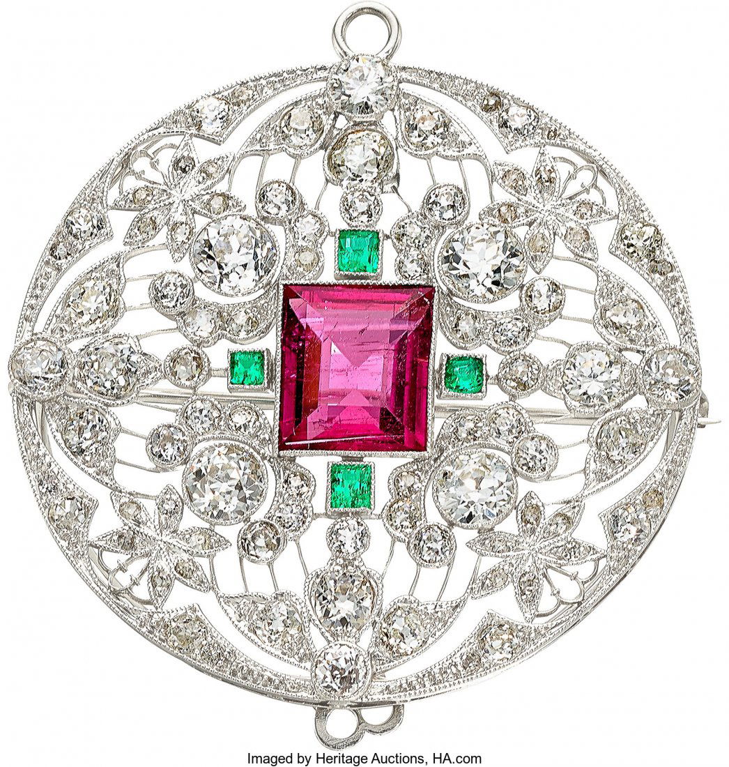 Edwardian Diamond, Tourmaline, Emerald, Platinum (1 of 1)