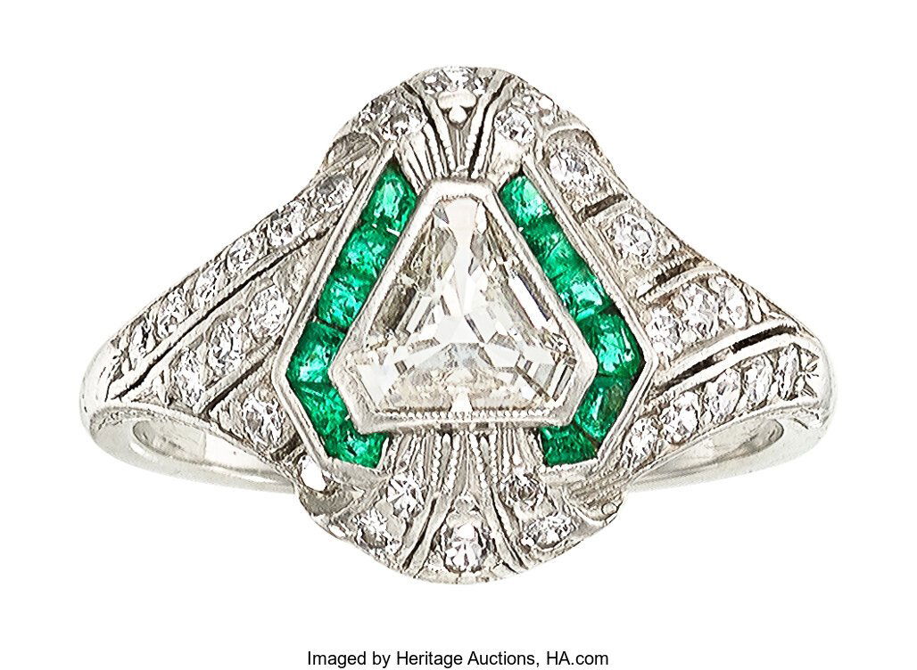 Art Deco Diamond, Emerald, Platinum Ring  The ri (1 of 2)