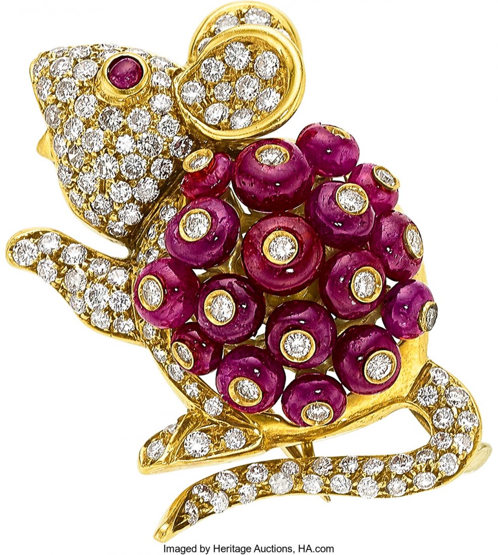 Diamond, Ruby, Gold Brooch, Giovane  The mouse b (1 of 1)