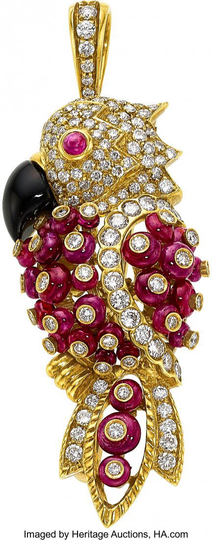 Diamond, Ruby, Onyx, Gold Pendant-Brooch, Giovan (1 of 1)
