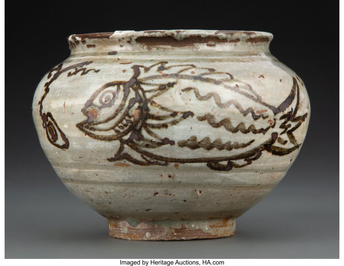 A Korean Glazed Jar 4 x 5-1/2 inches (10.2 x 14. (1 of 3)
