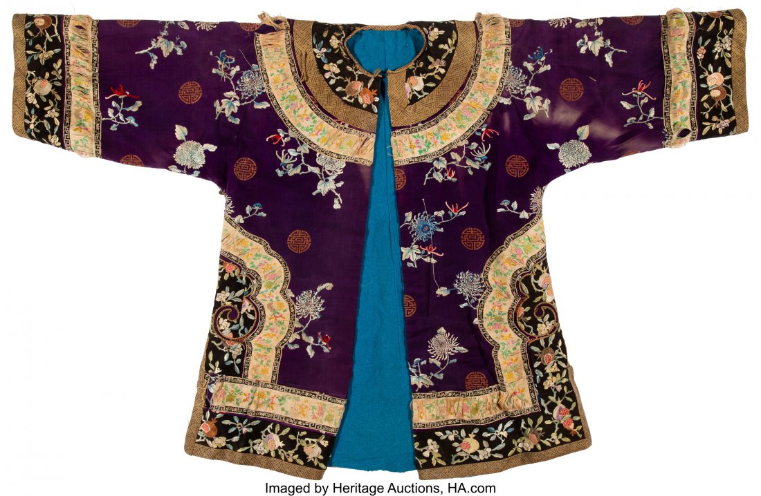 A Chinese Purple Ground Embroidered Floral Silk (1 of 2)