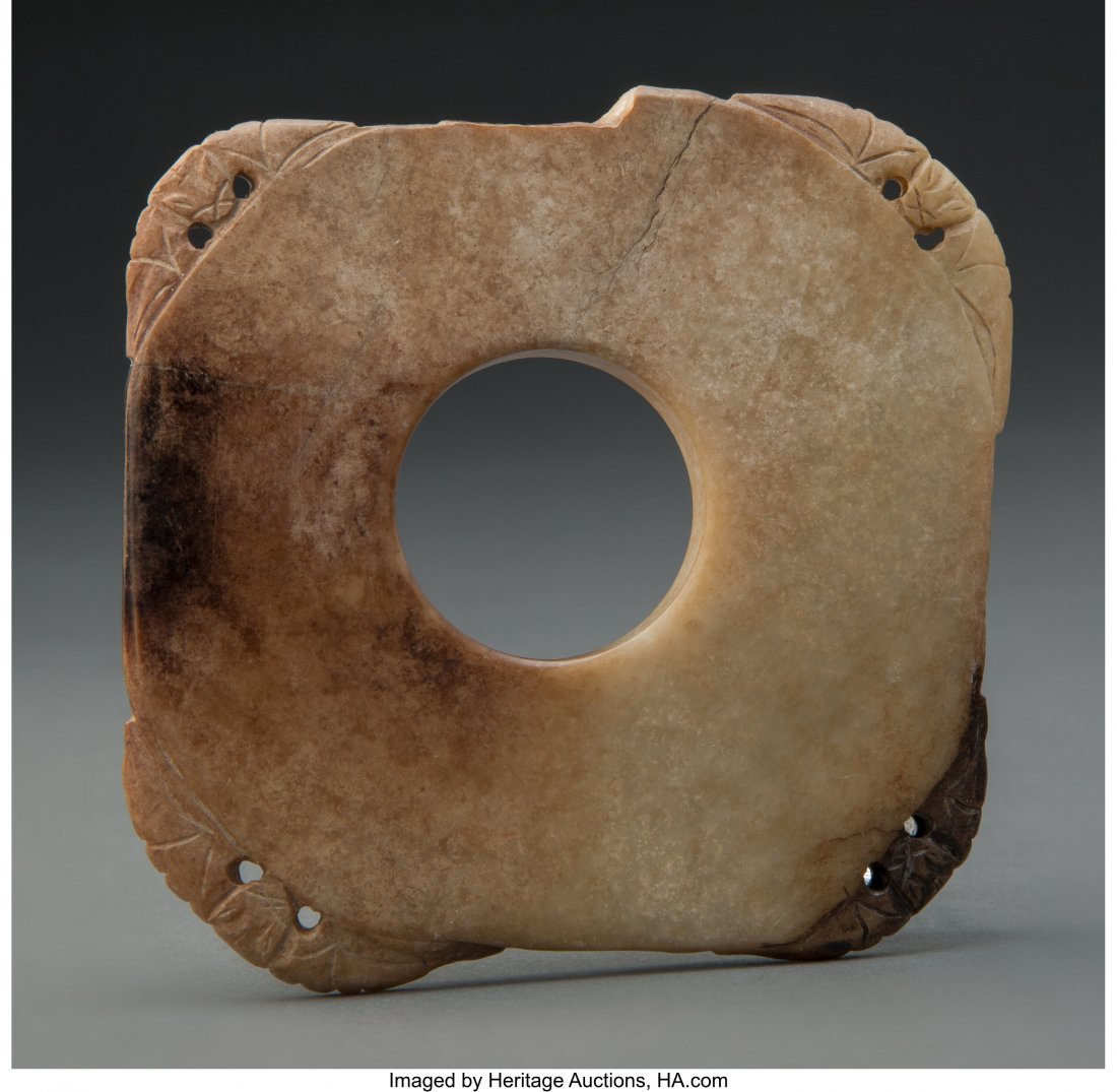A Chinese Carved Jade Bi Disc 3-3/8 x 3-1/4 inch: A Chinese Carved Jade Bi Disc 3-3/8 x 3-1/4 inches (8.7 x 8.4 cm) HID03101062020 © 2020 Heritage Auctions | All Rights Reserved