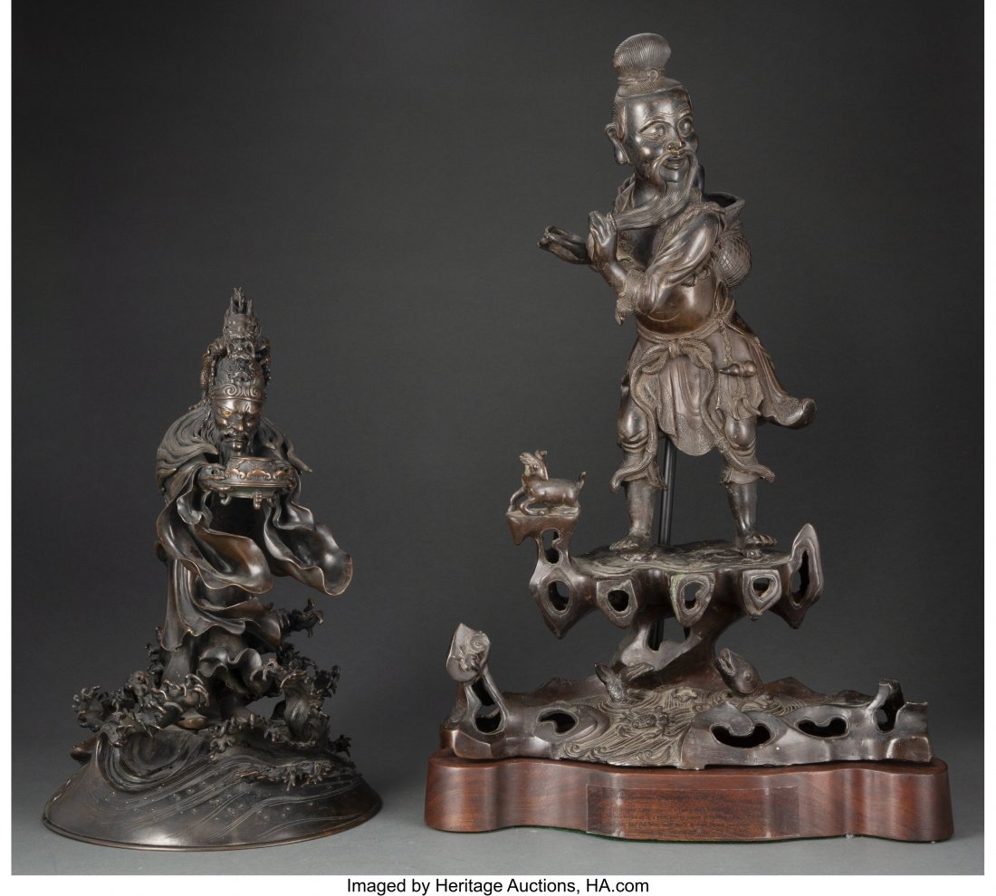 Two Japanese Bronze Statues 21 x 15 x 8 inches ( (1 of 3)