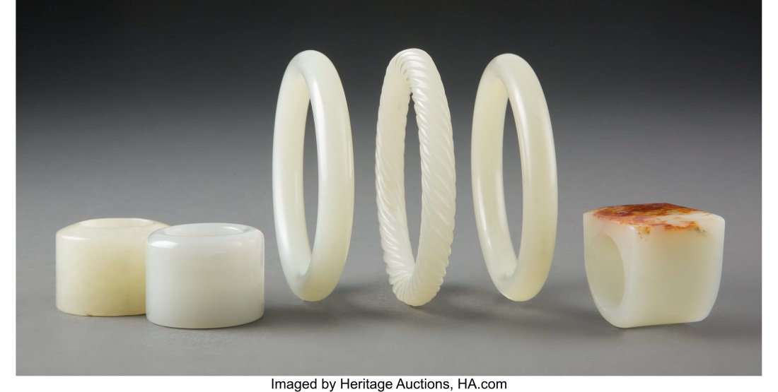 A Group of Three Chinese Jade Bangles and Three (1 of 2)