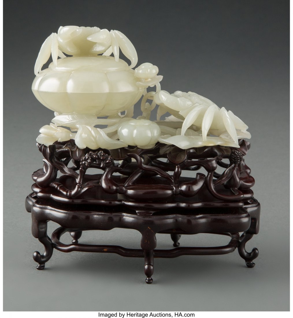 A Chinese Jade Carved Box with Crab Cover 2-3/4 (1 of 2)