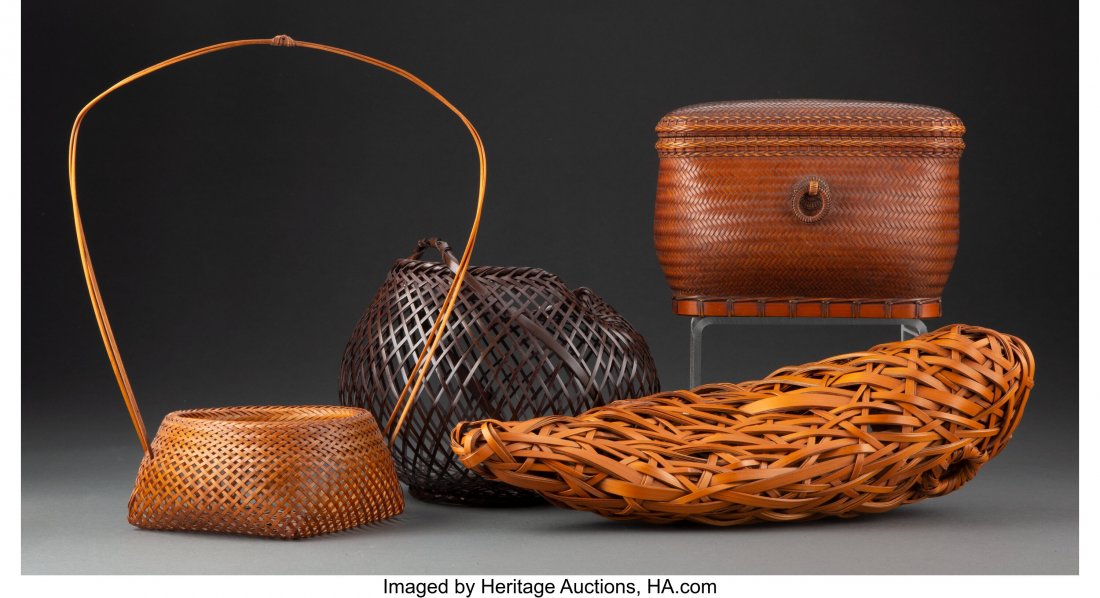 A Group of Four Japanese Ikebana Baskets Marks (1 of 5)