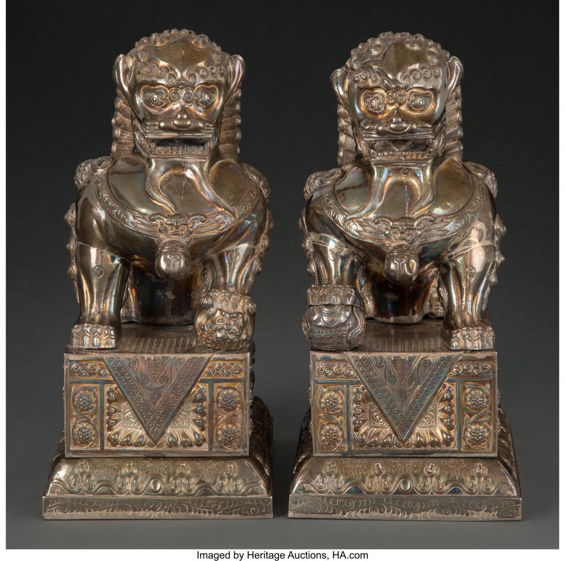 A Pair of Chinese Export Silver Guardian Lion-Fo (1 of 5)