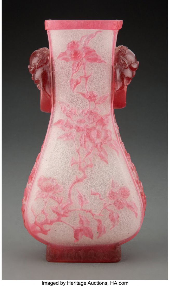 A Chinese Overlay Peking Glass Vase Marks: Four- (1 of 4)