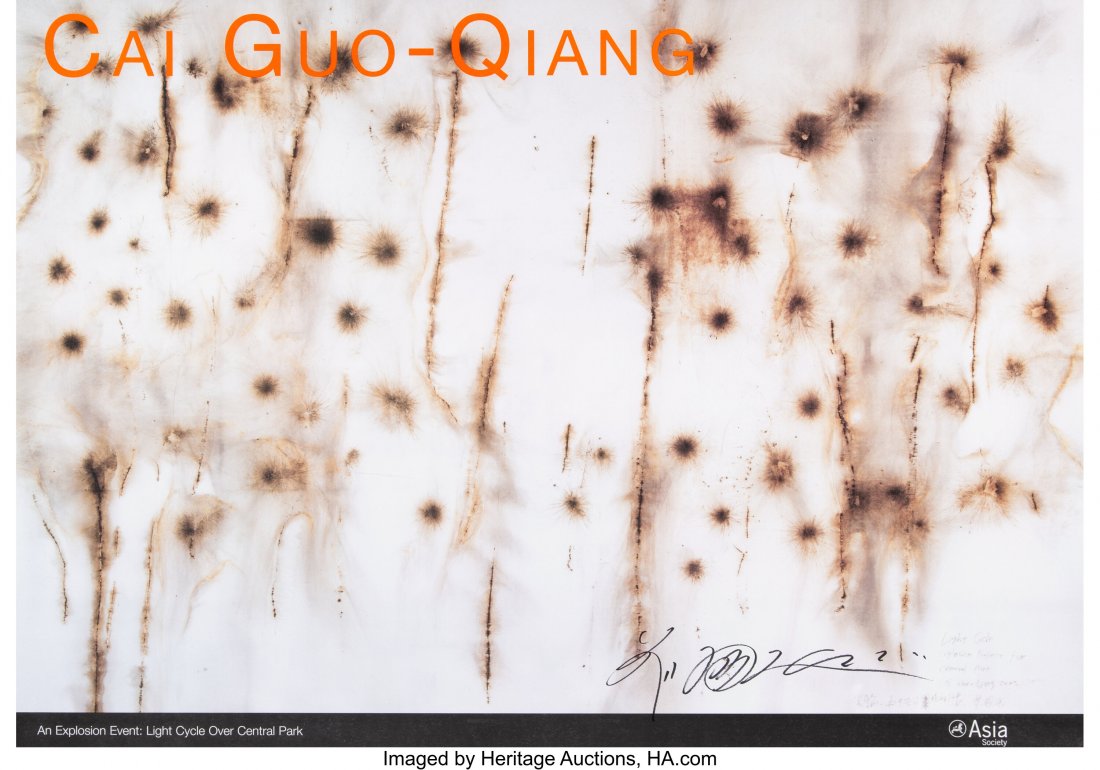 Cai Guo-Qiang (b. 1957) A Explosion Event: Light: Cai Guo-Qiang (b. 1957) A Explosion Event: Light Cycle over Central Park, exhibition poster, 2005 Offset lithograph in colors on smooth wove paper 24-1/2 x 34-1/2 inches (62.2 x 87.6 cm) (sheet) Signe