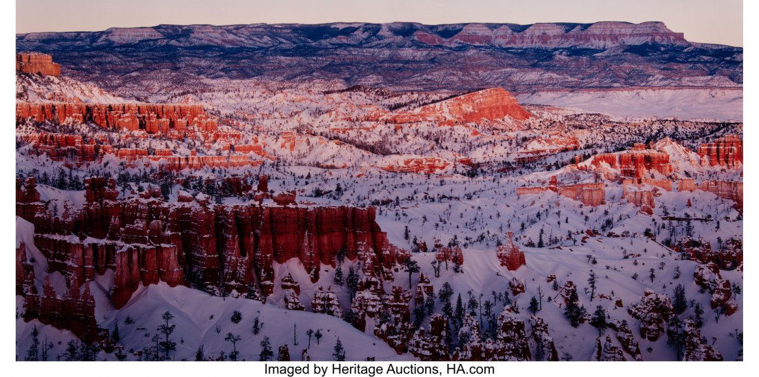 John William Telford (American, 1944-2019) Snow: John William Telford (American, 1944-2019) Snow Cover at Sinking Ship, Bryce Canyon National Park, Utah Dye coupler 14 x 27-7/8 inches (35.6 x 70.8 cm) Signed in pencil, lower mat recto. A native of U