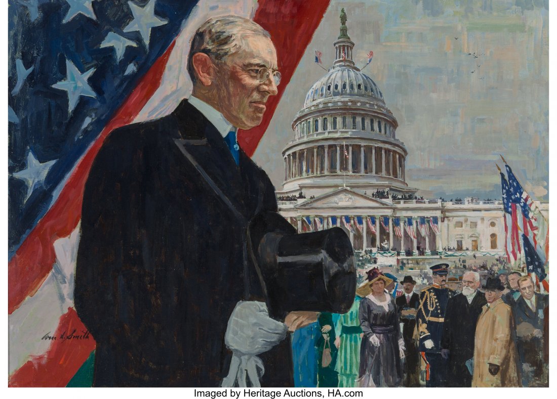William Arthur Smith (American, 1918-1989) Thoma: William Arthur Smith (American, 1918-1989) Thomas Woodrow Wilson, Voices of Great Americans, Calendar illustration, 1964 Oil on canvas 20-3/4 x 28-3/4 inches (52.7 x 73.0 cm) (sight) Signed lower left
