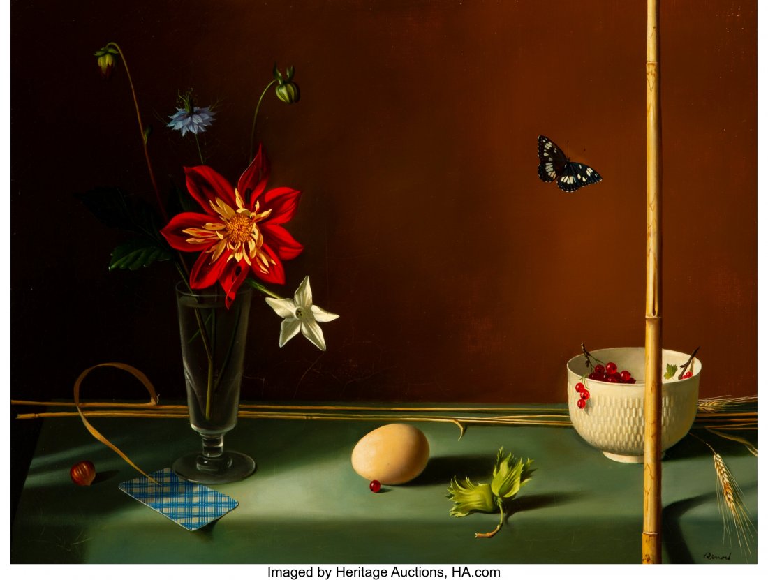 Fernand Renard (French, 1912-1990) Still life wi: Fernand Renard (French, 1912-1990) Still life with bamboo Oil on canvas 19-3/4 x 25-1/2 inches (50.2 x 64.8 cm) Signed lower right: Renard PROVENANCE: Dalzell Hatfield Galleries, Los Angeles; Private