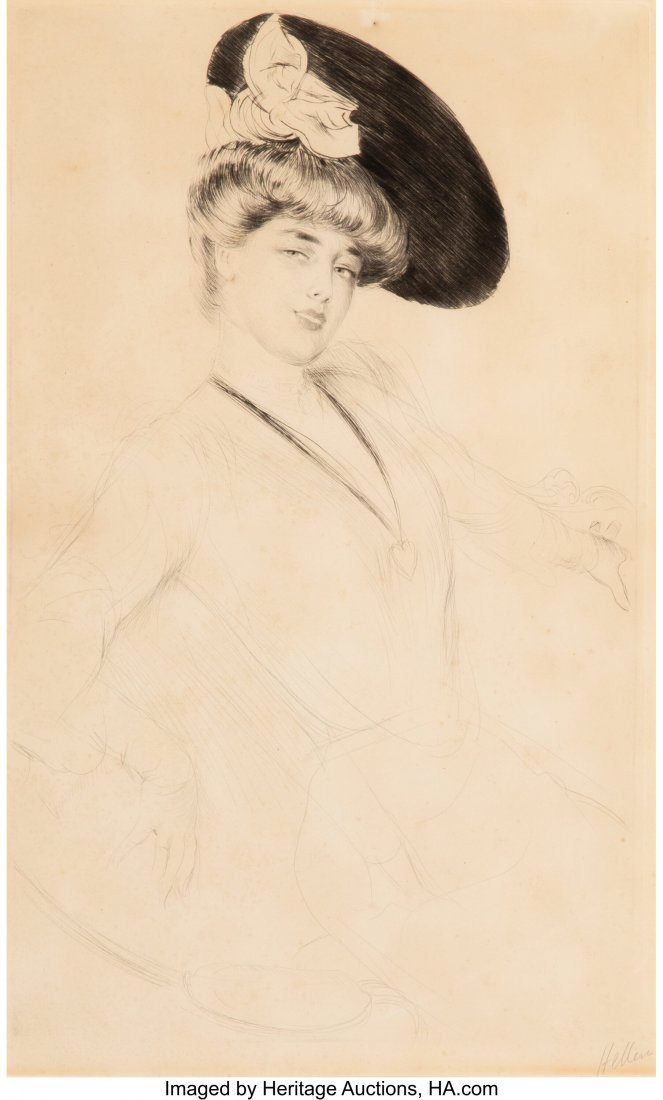 Paul César Helleu (French, 1859-1927) Por: Paul César Helleu (French, 1859-1927) Portrait de femme Drypoint on paper 22-1/2 x 13-1/2 inches (57.2 x 34.3 cm) Signed lower right: Helleu PROVENANCE: Christie's, New York, July 28, 2015, lot 45; A