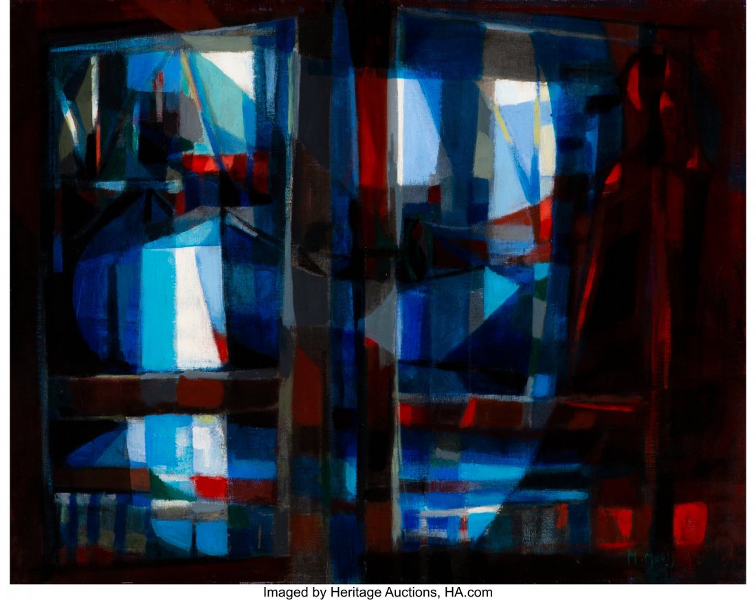 Marcel Mouly (French, 1918-2008) Vue du Port par: Marcel Mouly (French, 1918-2008) Vue du Port par La Fenetrê, 1953 Oil on canvas 28 x 36 inches (71.1 x 91.4 cm) Signed and dated lower right: M. Mouly 53 Signed, dated, and titled on the reverse