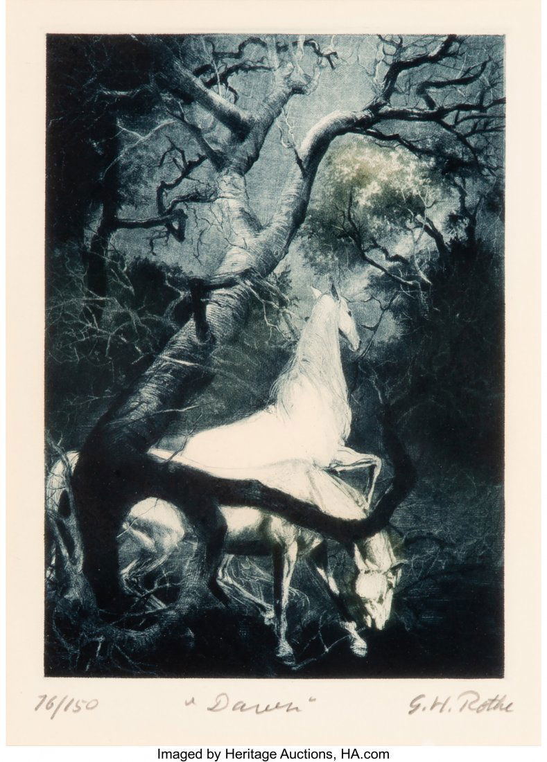 G. H. Rothe (German, 1935-2007) Dawn, 1980 Mezzo: G. H. Rothe (German, 1935-2007) Dawn, 1980 Mezzotint in colors on paper 8 x 5-1/2 inches (20.3 x 14 cm) (image) Ed. 76/150 Signed, numbered, and titled in pencil along lower edge HID03101062020 ©