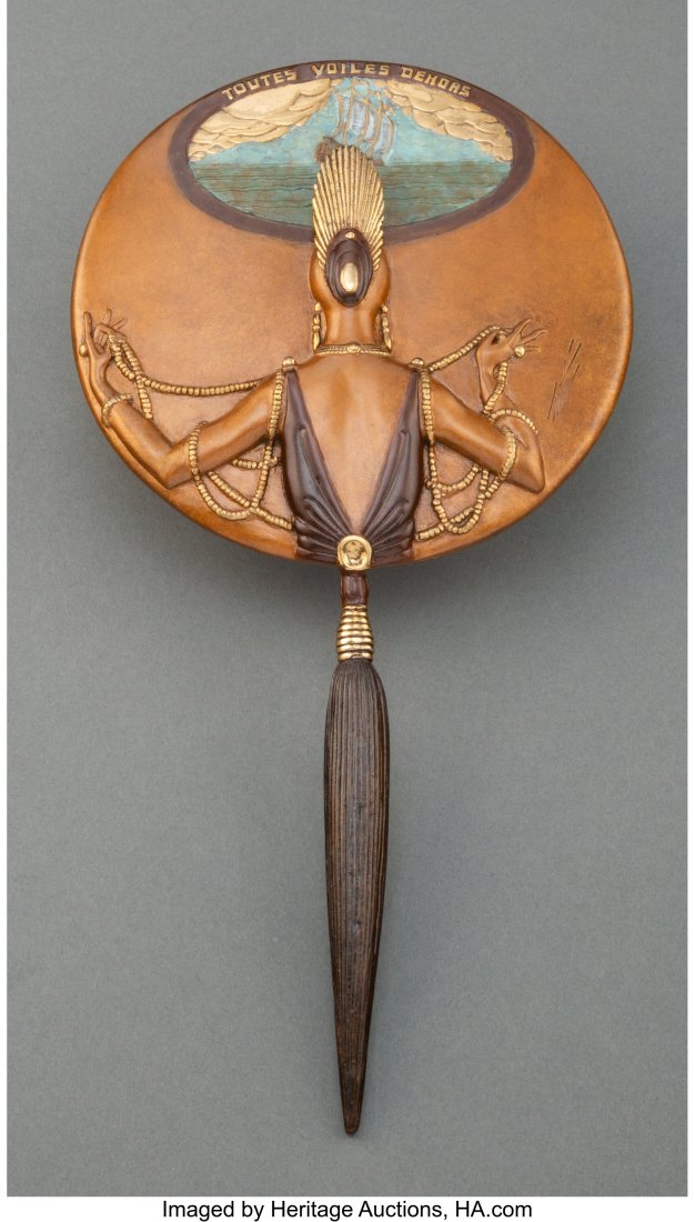 Erté (Romain de Tirtoff) (Russian/French,: Erté (Romain de Tirtoff) (Russian/French, 1892-1990) All Sails Up, 1985 Cold painted and partial gilt bronze 12 inches (30.5 cm) Ed. 23/250 Signed Erté Impressed ©1985, RK PARKER, 2