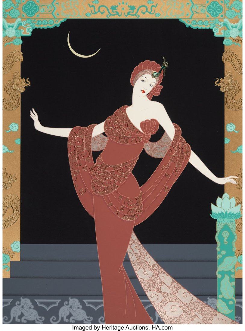 Lillian Shao (Taiwanese/American, 20th century): Lillian Shao (Taiwanese/American, 20th century) Elegant Evening, 1989 Embossed serigraph in colors on wove brown paper 35-1/4 x 26-1/2 inches (89.5 x 67.3 cm) (sight) Ed. 181/300 Signed and numbered i
