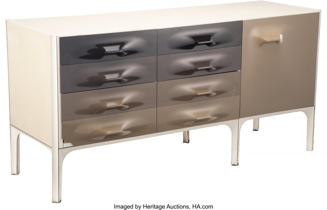 Raymond Fernand Loewy (American, 1893-1986) DF20: Raymond Fernand Loewy (American, 1893-1986) DF2000 Credenza, circa 1965, Doubinsky Frères Moulded plastic, laminated wood, painted metal 29-3/4 x 61 x 20 inches (75.6 x 154.9 x 50.8 cm) Foil DF