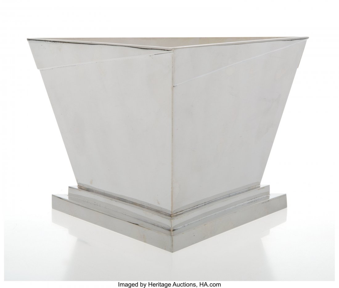 Elsa Tennhardt (German, 1889-1980) Rare Ice Buck: Elsa Tennhardt (German, 1889-1980) Rare Ice Bucket, circa 1928, E. & J. Bass Co. Silver-plated brass 5 x 8-1/4 x 7-1/8 inches (12.7 x 21.0 x 18.1 cm) Stamped 9166, E. & J. B., U.S. PATENT #759