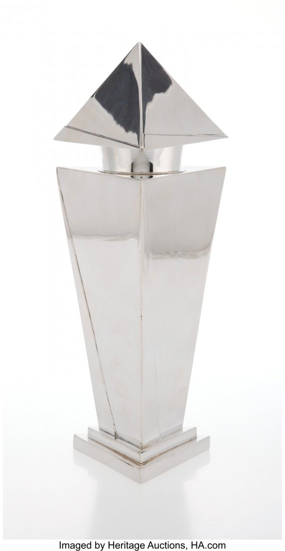 Elsa Tennhardt (German/American, 1899-1980) Rare: Elsa Tennhardt (German/American, 1899-1980) Rare Cocktail Shaker, 1929, E. & J. Bass Co. Silver-plated brass 12-1/2 x 5-1/8 x 5-1/8 inches (31.8 x 13.0 x 13.0 cm) Marked to underside 9164, E. &