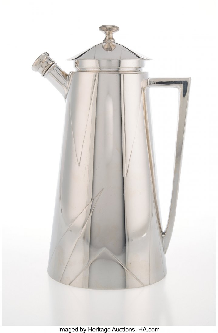 Louis W. Rice (German/American, 1899-1933) Shado: Louis W. Rice (German/American, 1899-1933) Shadowardt Cocktail Shaker, circa 1930, Apollo Silver Co. for Bernard Rice's Sons, Inc. Silver-plated nickel 10-1/8 x 6-1/2 x 5 inches (25.7 x 16.5 x 12.7 cm