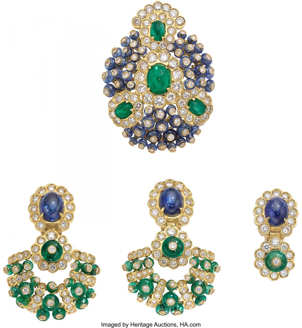 Sapphire, Emerald, Diamond, Gold Jewelry Suite, (1 of 4)